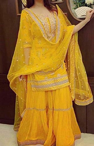 Khushi Sales Kurta with Sharara and Beautiful Zari Embroidery Work On Kurta for Girls and Women