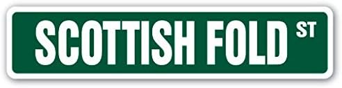 Scottish Fold Street Sign Sticker Decal Cat Breed Feline Kitty Kitten Breeder Gift Sticker 2"x8.2"