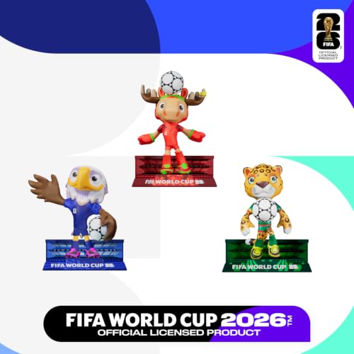 Sanyetral FIFA 2026 Copa Mundial Oficial Licenciada Conjunto de Figurinas de Mascotas de 3 con Caja de Exhibición (Arce, Zayu y Clutch), Figura de Modelo de Mercancía Oficial para Coleccionistas