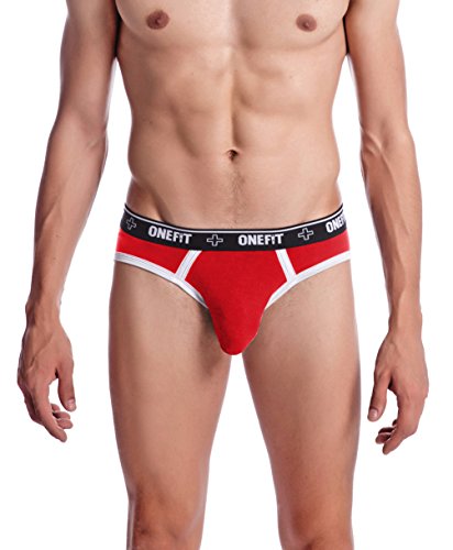 ONEFIT Men's Modal Thongs Underwear Sexy Breathable Panty Bikini Briefs Red M