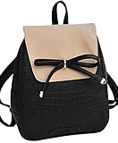 Coofit Leather Backpack Girls Schoolbag Shoulder Bag Casual Daypack with Bowknot