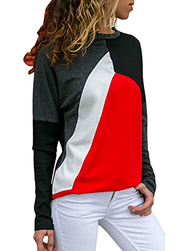 FIYOTE Women Crewneck Long Sleeve Color Block Sweatshirt Pullover Tops XX-Large Size Red
