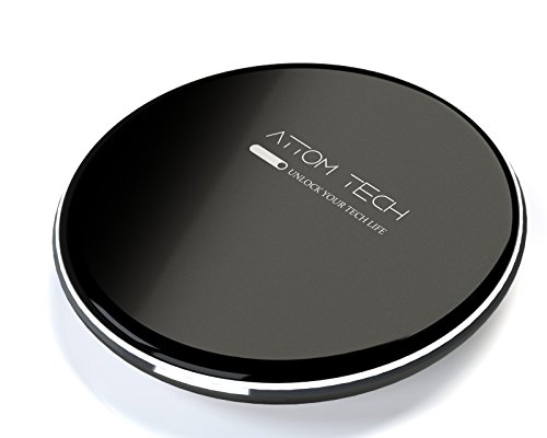 Attom Tech Wireless Charger Qi for iPhone X 8 Plus, Aluminum Qi Wireless Charging Pad Station Mat Base 7.5W for Samsung Galaxy S8,S7,S6,Edge,iPhone X, 8, 8 Plus,7, Nexus, HTC, Nokia, LG G6 (Black)