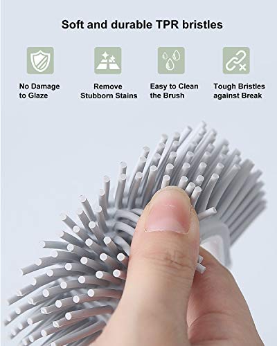 AYOTEE Toilet Bowl Brush and Holder, Toilet Brush Antislip Grip Handle，Silicone Bristles,Toilet Scrubber for Bathroom ，Toilet (White)