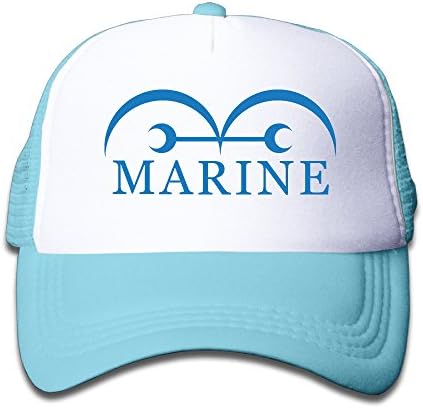 Macthy One Piece Marine Flag Anime Logo Boy's Mesh Snapback Hat Cap SkyBlue