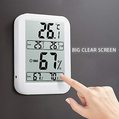 Indoor Digital Hygrometer Humidity Gauge Indicator Digital Thermometer Digital Thermo-Hygrometer Room Temperature and Humidity Monitor Large Screen Low/High Records ℃/℉ Switch Indoor Thermometer