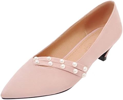 AIYOUMEI Ladies Kitten Heel Pointed Slip on Court Shoes Mid Heel Party Pearl Pumps Plus Size 11 UK