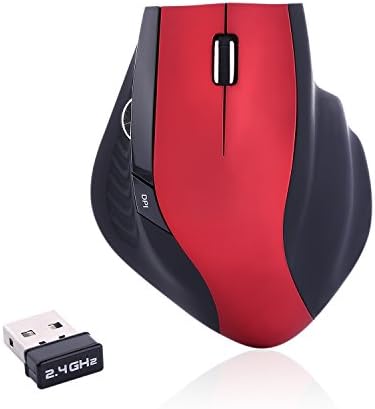 Wireless Mice, 2.4G Optical Mouse with USB Receiver 3 Adjustable DPI Levels 6 Buttons Black Red