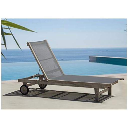 Surfside Driftwood Grey Teak Deck Lounge Chair Solid Farmhouse Synthetic Water Resistant Beachfront Decor