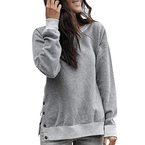 Tsmile Women Long Sleeve Sweatshirt Round Neck Long Sleeve Solid Loose Warm Activewear Pullover Shirt Tops Blouse Gray