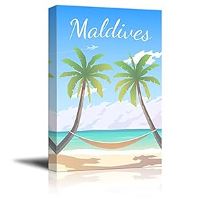 Canvas Wall Art - Maldives Travel Illustration Canvas Art - Giclee Print Gallery Wrap Modern Home Art Ready to Hang - 12x18 inches