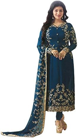 Laxminarayan Rama Green Georgette Embroidered Churidar Straight Salwar Suit with Georgette Dupatta