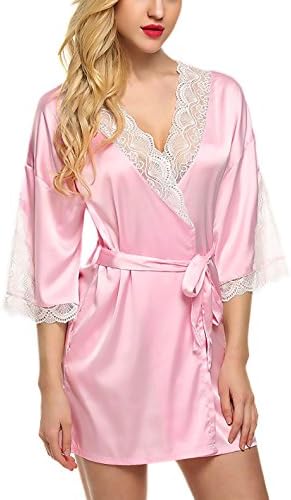 Bomshel Women's Satin Lace Border Nightwear Gown (Pink, Free Size)