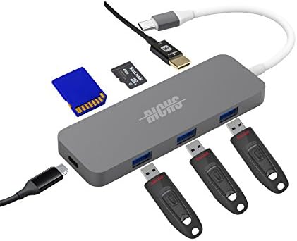 RICHS 7 in 1 Type C Multi Port Hub Adapter with USB-C Charging Port, 4K HDMI, 3x USB 3.0, SD reader and Micro SD reader for MacBook Pro, MacBook, Google Chromebook and more TYPE C devices. (GREY)