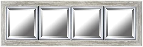 HobbitHoleCo Beveled Mirror with Gradient Frame and Liner, Silver Leaf, 60.75-Inch by 19.25-Inch (4 Inner Mirrors 12-Inch by 12-Inch Each)
