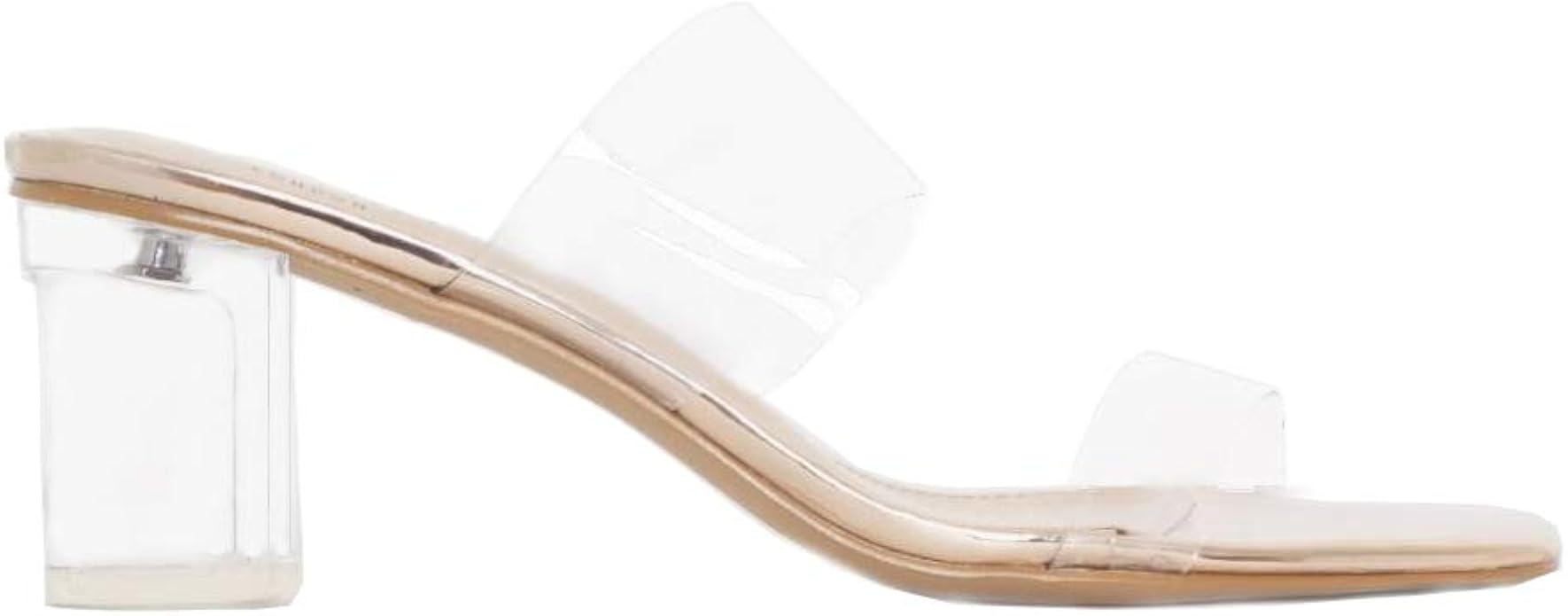 kilo peep toe perspex clear heel mule in nude patent