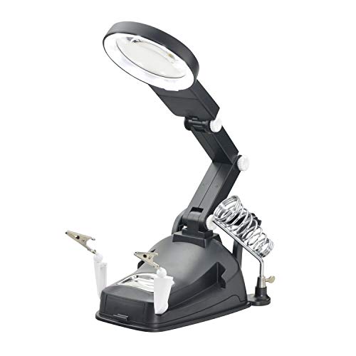 YOCTOSUN LED Light Helping Hands Magnifier Soldering Station 3X 4.5X Desktop Multifunctional Welding Magnifier with Alligator Clips-Hobby Magnifying Glass Hands Free for soldering, Assembly and Repair