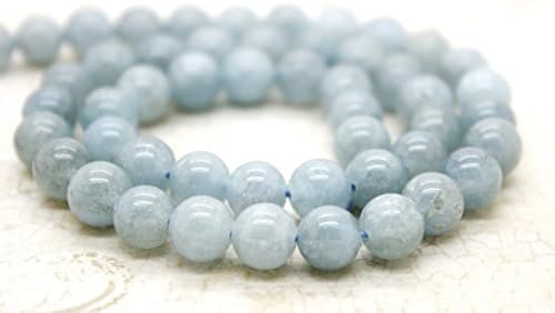 Aquamarine Beads 15" Strand, Round Sphere Ball Loose Beads, Natural Aquamarine Gemstone for Jewelry Making by Perfect Gems (10mm)