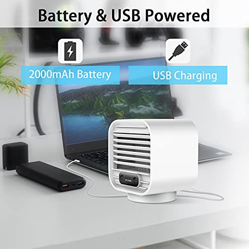 Portable Air Conditioner, Mini AC Unit Personal Cooling Fan Small Evaporative Blast Cooler, Battery Operated Humidifier Misting Fan, 3 Speeds Desk Air Conditioning Fan for Home Office Outdoor Kitchen (White)