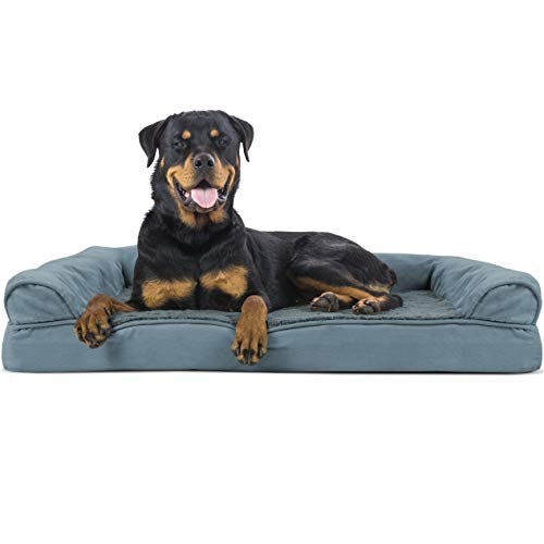 Furhaven Pet Dog Bed | Orthopedic Ultra Plush Faux Fur & Suede Traditional Sofa-Style Living Room Couch Pet Bed w/ Removable Cover for Dogs & Cats, Deep Pool, Jumbo