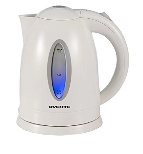 1.7-Liter White Removable From Heated Base LED Light Indicator Durable Lightweight Plastic Construction Cordless Electric Kettle, Dimensions 9Hx9Wx6D