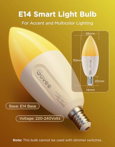 Govee Smart Light Bulb E14, RGBWW LED Lamp, Works with Matter, Alexa, Google Assistant, Smart Bulb E14 Light Bulb 450 LM, Dimmable with 16 Million DIY Colours, 54 Scenes, Pack of 4