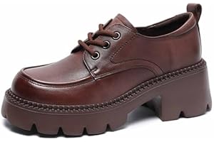 LETCLOCOM Women's Leather Lace Up Chunky Platform Oxfords Comfortable Soft Sole Round Toe Heightening Non Slip Dress Shoes Vintage Lug Sole Office Business Shoes