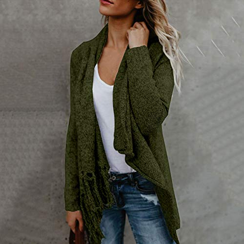 HOSOME Women Sweater Stripes Poncho Fall Tassels Slash Gradient Shawl Hem Fringe Loose Tops Green