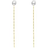 14k Gold 6 MM Freshwater Cultured Pearl Chain Stud Drop Earrings for Women