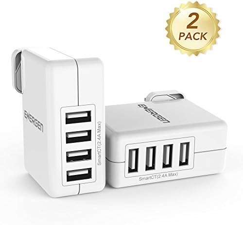 Energen 40W 4-Port USB Wall Charger with Smart Technology Travel Charger For iPhone 7 / 6s / Plus, iPad Pro / Air 2 / mini, Galaxy S7 / S6 / Edge / Plus, Note 5 / 4, LG, Nexus, HTC and More- 2 Pack