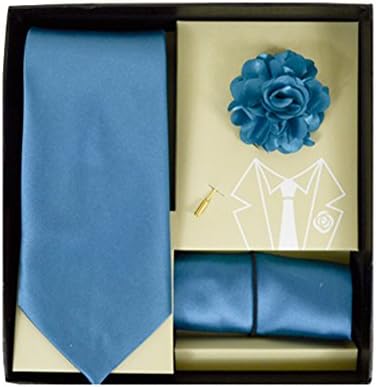 Men's Microfiber Royal Blue Matching Necktie Tie, Hanky and Lapel Pin Box Set