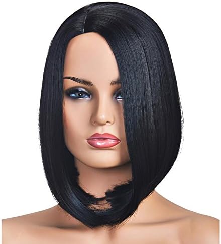 14" Synthetic Black Wig for Women With Wig Cap Bob Style Natural Looking Heat Resistant