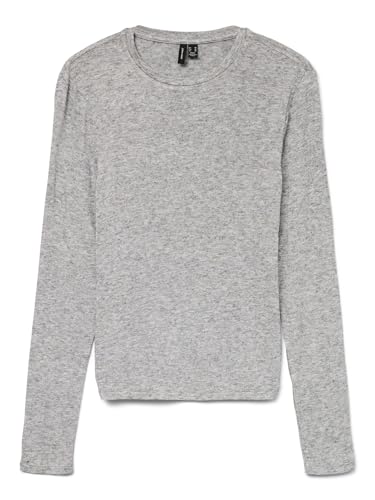 VERO MODA O-Neck Top Vmannie Ls Haut à col Rond JRS Noos, Gris Clair chiné, M Femmes