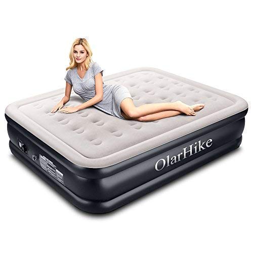 OlarHike Queen Size Air Mattress with Built-in Pump, Inflatable Blow up Air Bed Raised Double High Airbed Height: 18", Grey