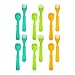 RE-PLAY Made in The USA Fork and Spoon Set for Easy Baby, Toddler, and Child Feeding in Aqua, Lime Green and Sunny Yellow | Made from Eco Friendly Recycled Milk Jugs | BPA FREE| Aqua Asst (12pk)