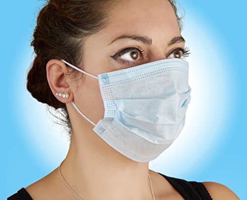 100 Pack Disposable Medical Sanitary Surgical Face Masks with Elastic Earloops - Hypoallergenic Thick 3-Ply Cotton Filter for Pollen, Allergies, Cold, Dust, Flu, Bacteria, Dentists and Doctors.