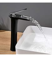 Hoch Badarmatur Wasserfall – Verchromte Mischbatterie Für Waschbecken, Einhandmischer, Mit Flexiblen Anschlüssen