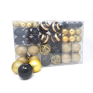 Lifestyle & More 100 Weihnachtskugeln 2 farbig schwarz und Gold passend mit Haken glänzend glitzernd matt…