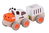 Wonderworld Moo Moo Tractor, Toddler Moo Cow Wooden Push Pull Tractor with Trailer