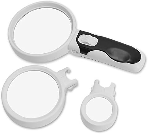 Magnifying Glass - LED light Illuminated Handheld Magnifier, 3 interchangeable Lens 16X 5X 2.5X for Seniors Macular Degeneration, Reading Maps, Stamp Hobbies, Repair Jewelry Watch &amp; Computers