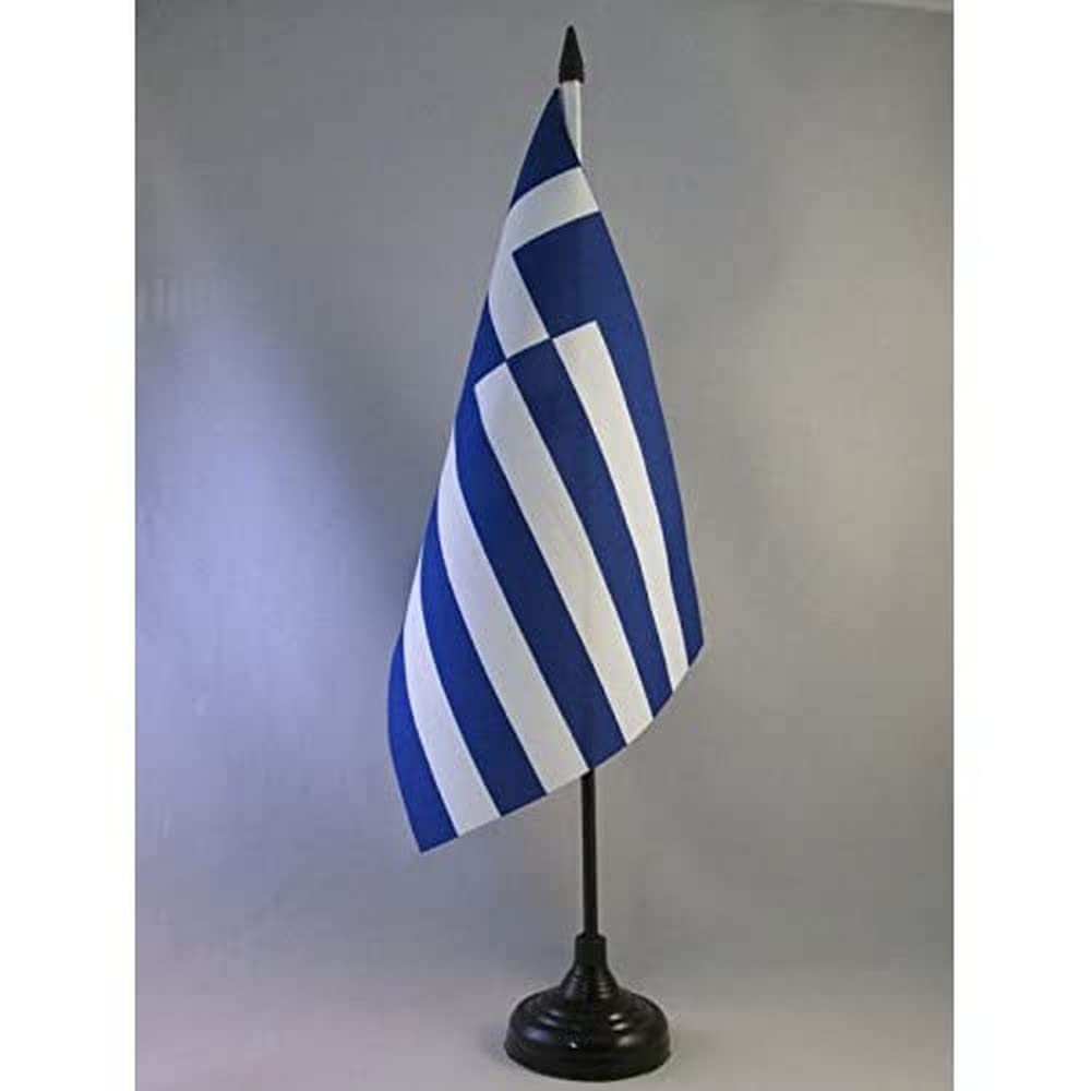 AZ FLAG Greece Big Table Flag 6'' x 9'' - Greek Office Decoration 100% Polyester 22 x 15 cm - Desk Flag with Pole and Black Plastic Base