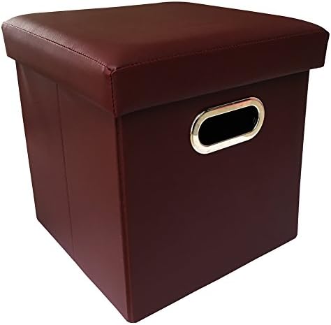 ZHICHEN Ottoman with Storage, Cube Basket Bins, Foot Rest Seat, Folding Leather Organizer or Coffee Table, Clutter Toys Collection, with Hand Buckle Quick Assembly Easy Carry (Claret)