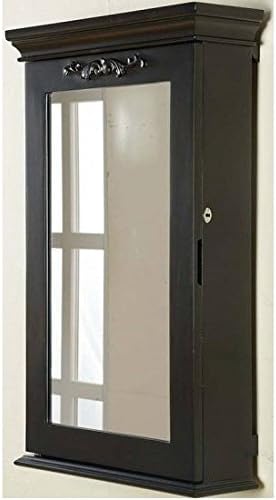 Jewelry Armoire Wood Wall Mount Cabinet Hanging Luxury Mirror Lock Organizer Furniture (L x W x H): 19.00 x 6.00 x 32.00 Inches