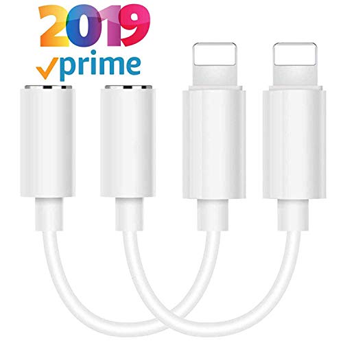 【2 PACK】Headphone Jack Adapter for iPhone 7/7 Plus/8/8 Plus/Xs/Xs Max/XR Splitter，for iPhone Dongle 3.5mm Aux Audio earphone Connector Adapter Convertor Accessories Cables Support iOS 12/11/10 Systems