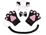 JustinCostume Cat Cosplay Set Ears Tail Collar Paws, Black