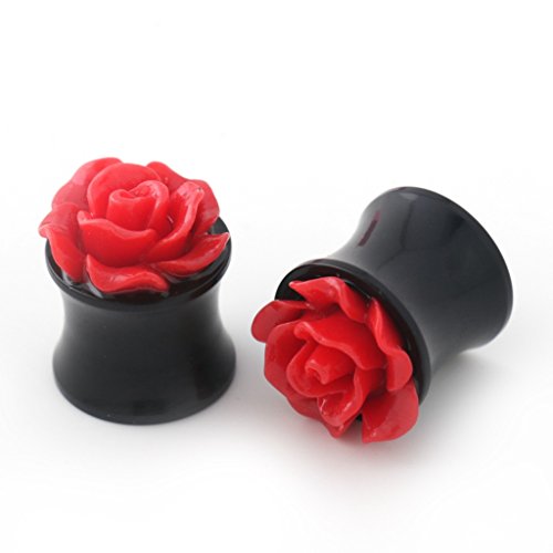 IPINK-10 PCS Rose Flower Ear Expander Tunnel Body Piercing Jewelry 8MM-25MM (5 Pairs of Gauge=12mm(1/2"))