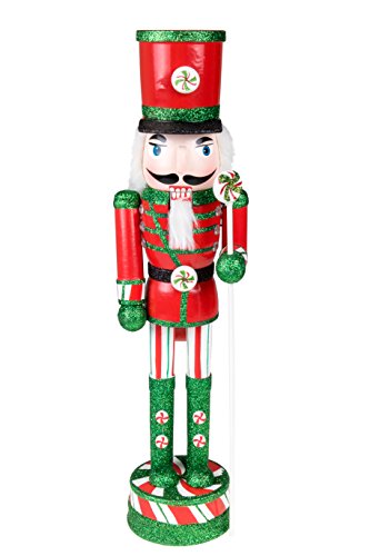 Peppermint Nutcracker | Traditional Christmas Decor | with Peppermint Scepter | Wearing Colorful Sparkled Shirt | Perfect for Any Collection | Perfect for Shelves & Tables | 100% Wood | 15