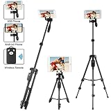 LOVAIN 51 Inches Stable Tripod Stand, Camera Mobile Cell Phone Tablet Selfie Stick Tripod With Aluminum Alloy Rod Wireless Remote, For iPad/iPhone Xs/Xs Max/Xr/8/7/6/6s Plus/GoPro Hero Smartphone