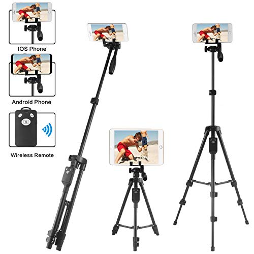 LOVAIN 51 Inches Stable Tripod Stand, Camera Mobile Cell Phone Tablet Selfie Stick Tripod With Aluminum Alloy Rod Wireless Remote, For iPad/iPhone Xs/Xs Max/Xr/8/7/6/6s Plus/GoPro Hero Smartphone