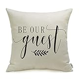 Meekio Farmhouse Pillow Covers with Be Our Guest 18 x 18 Inch for Farmhouse Guest Room Decor